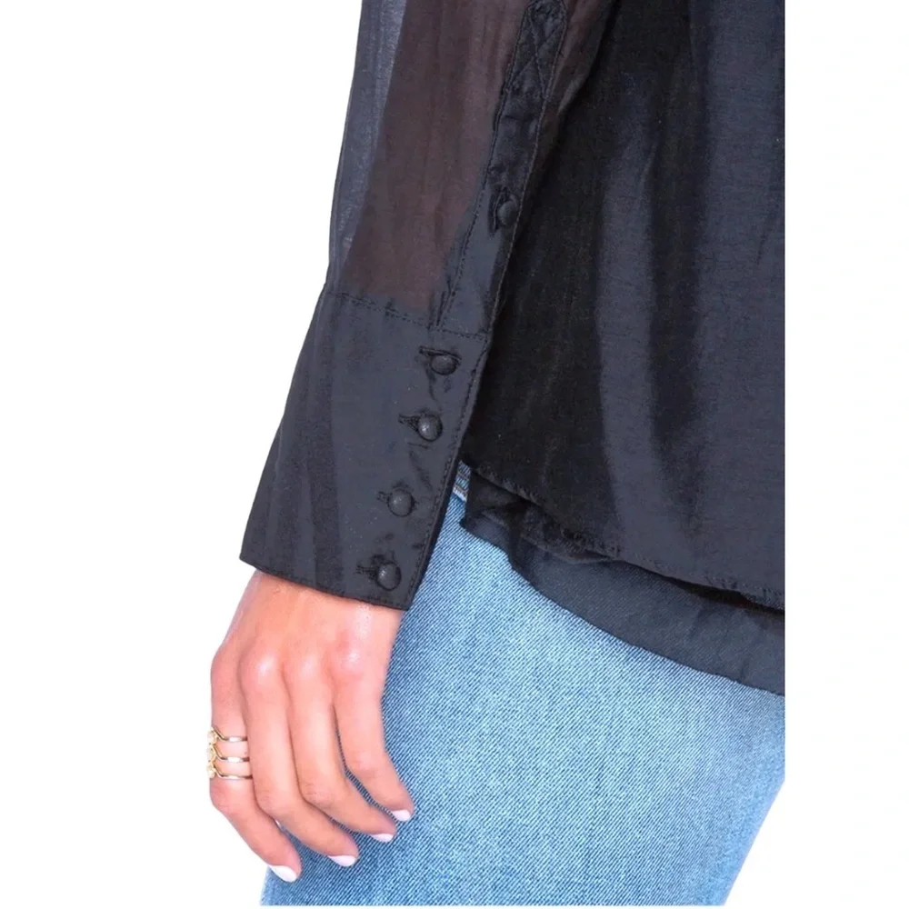 Free People Layers of Black Top XSMALL 2 Mandarin Collar Cotton Silk Breathable